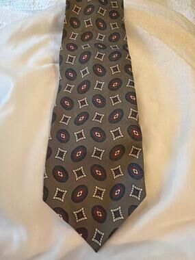 Vintage JSACO Men's Silk Necktie Brown Geometric Medallion Made in Italy Tie